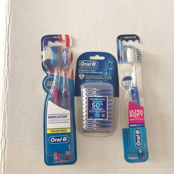Bundle of Assorted OralB Toothbrushes & Interdental Picks, 2 Soft & 1 Ultra Soft - Picture 1 of 2